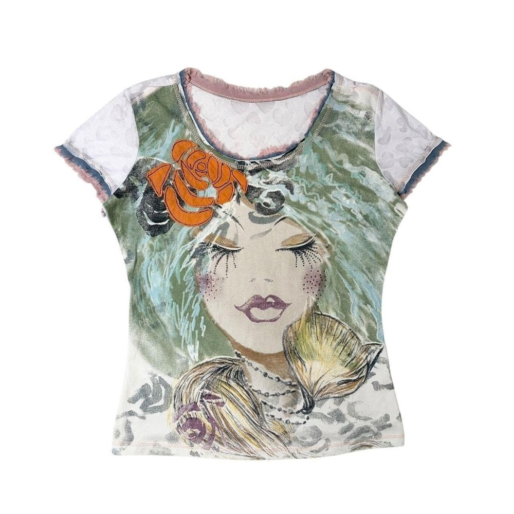 distressed bedazzled face graphic tee